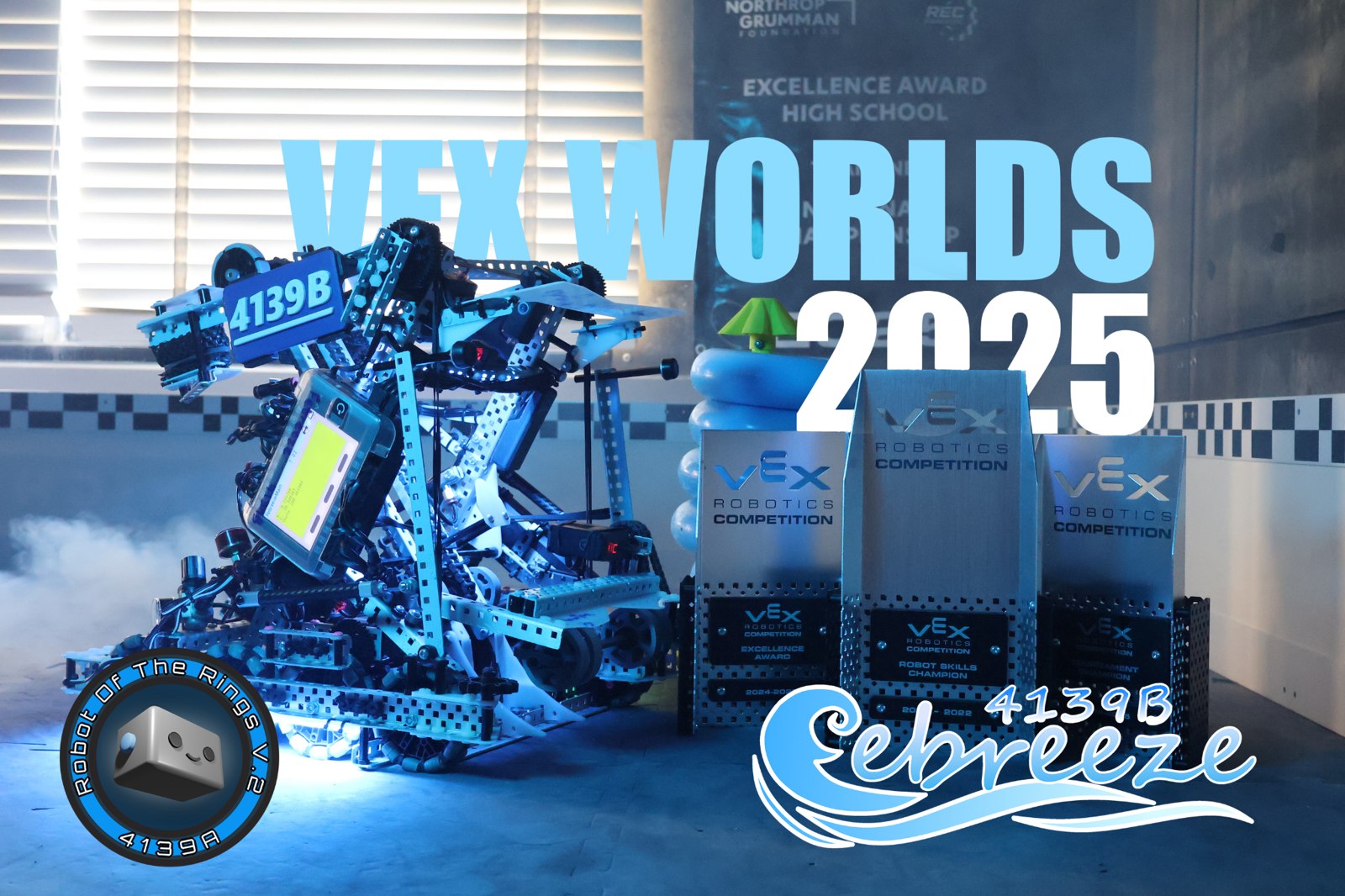 VEX Worlds 2025 promotional image featuring a competition robot